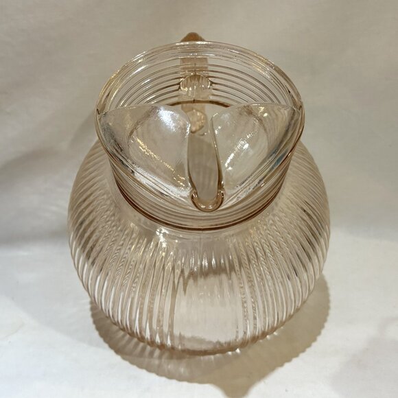 VTG Hazel Atlas Pink Glass Ribbed Ball Orb Pitcher 80 oz Ice Guard Lip Spout - Picture 4 of 7